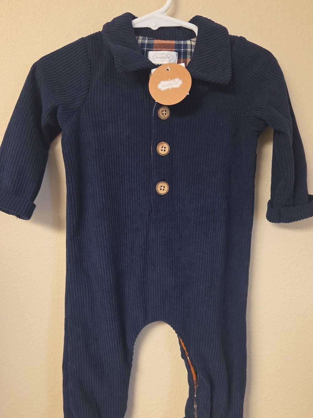Mud Pie Navy Corduroy Button-Front One-Piece